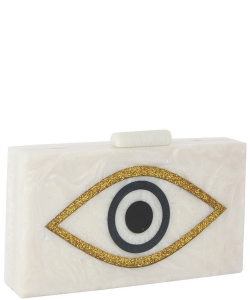 Fashion Square Eye Theme Marble Acrylic Clutch Handbag HBG-104493 WHITE